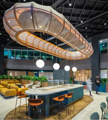 a bar with a curved ceiling